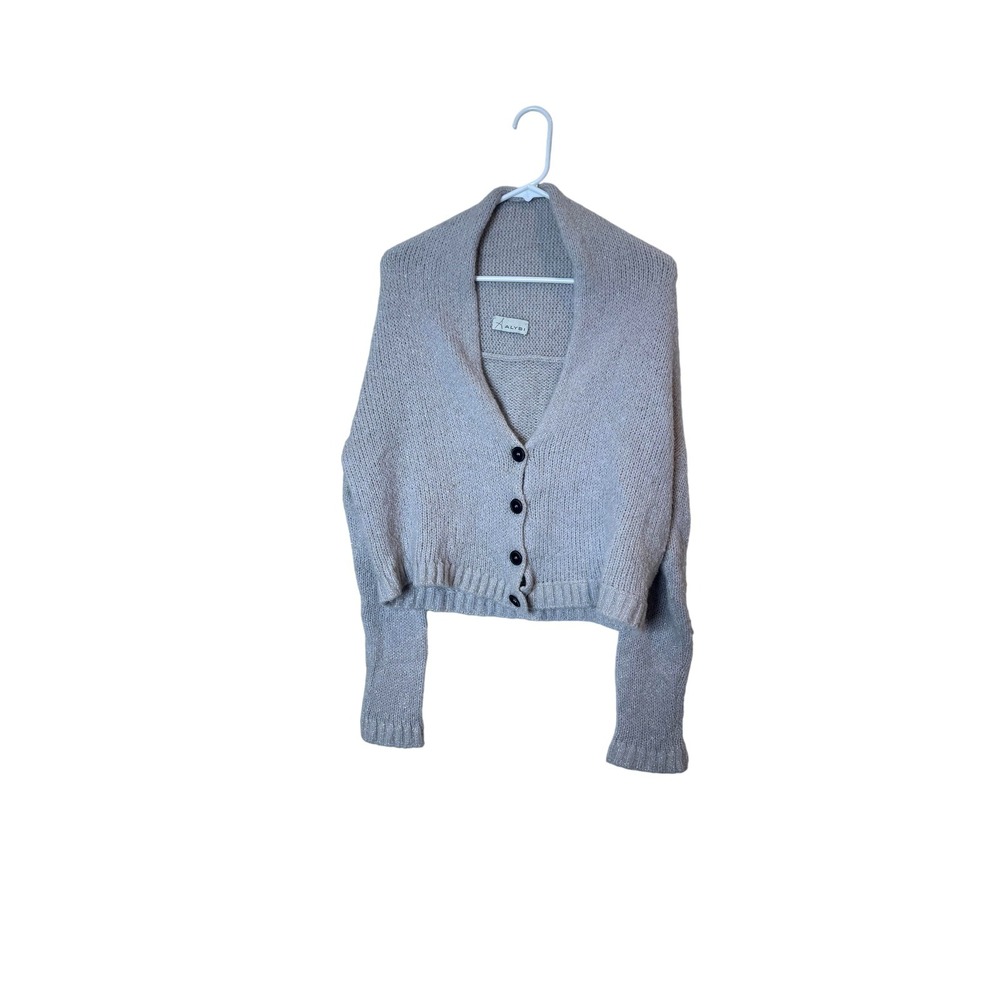 Alysi‎ Sweater Womens Medium Gray Mohair Blend Button Cardigan Made In Italy